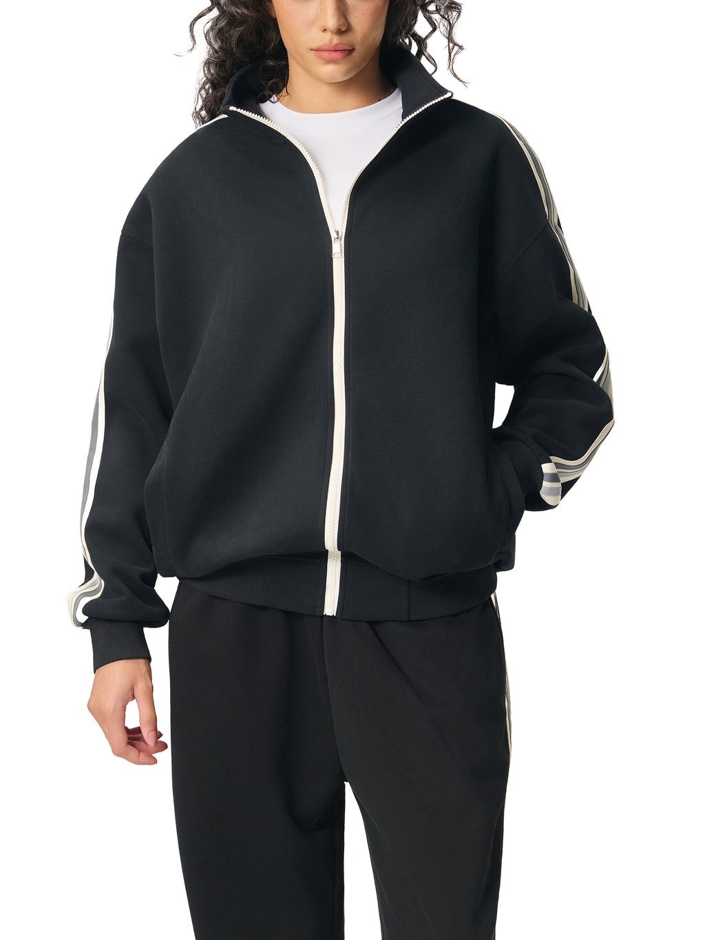 Contrast Side-Stripe Stand Collar  Jacket